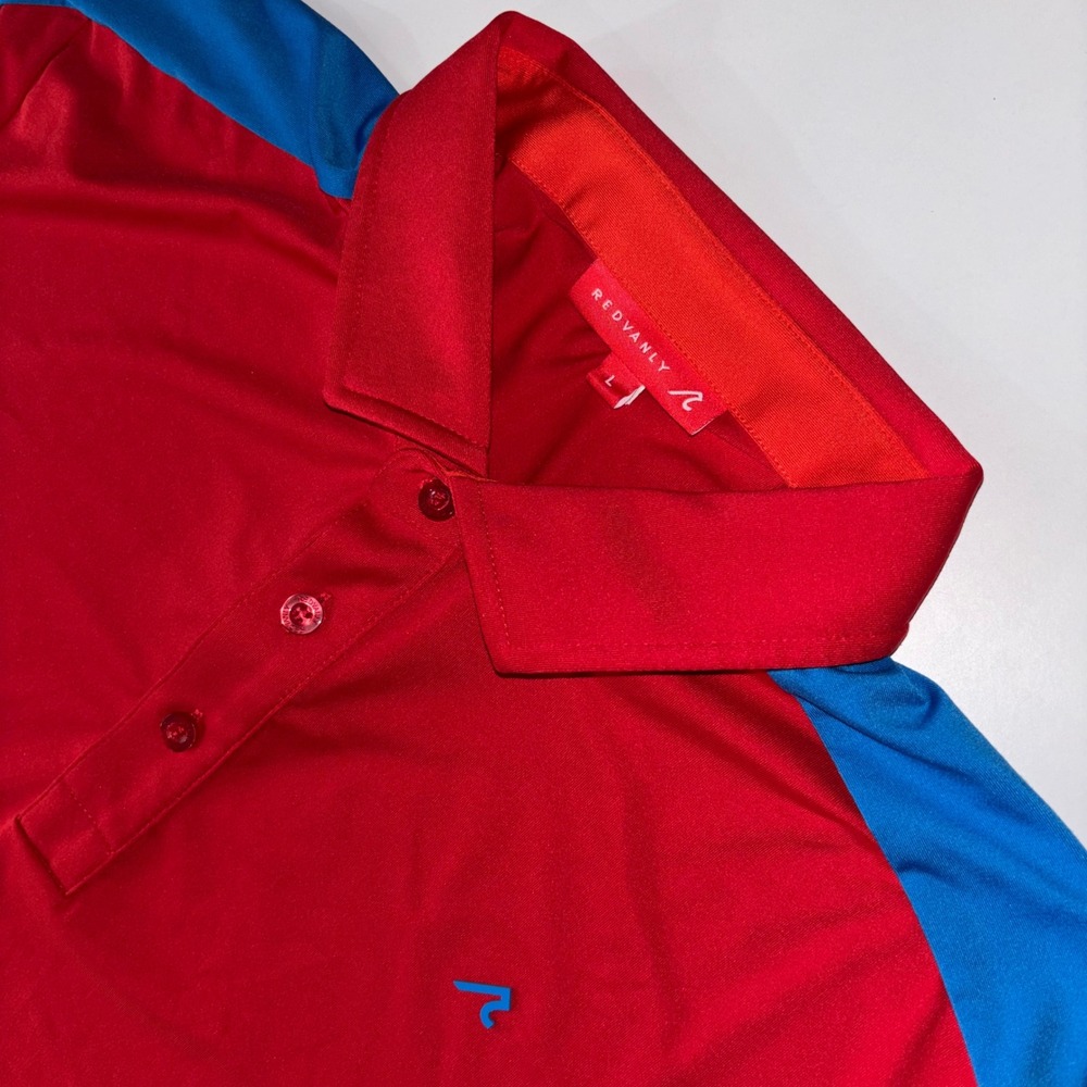 Redvanly Evans Golf Polo Men's Large Red Blue Stretch Performance Shirt